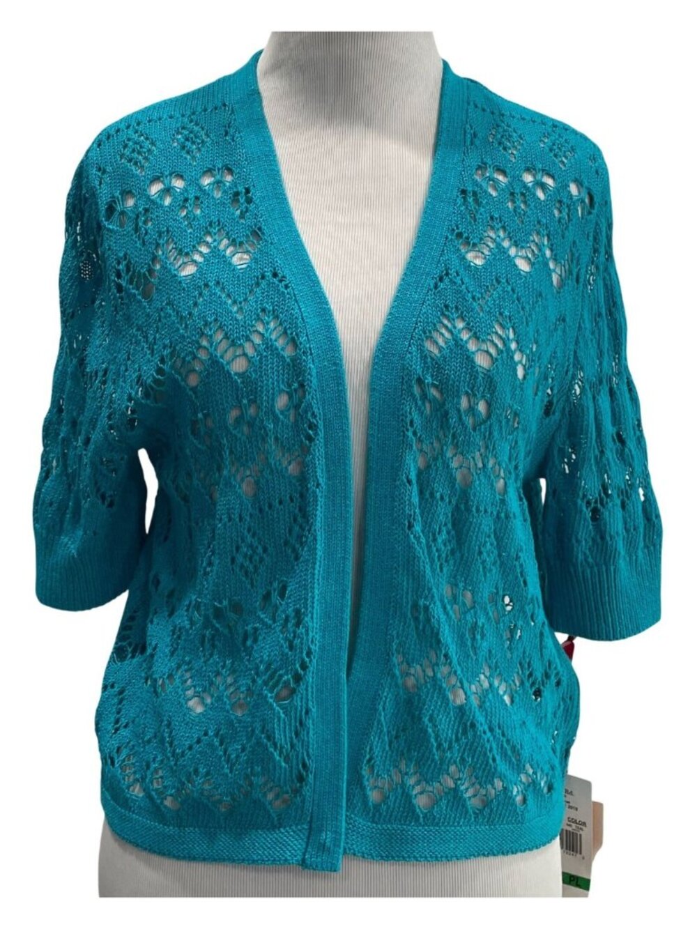 Ruby Rd Cottagecore Cardigan PL Blue Open Knit Granny Layers Fairy Country Boho